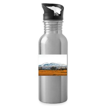 Snowy Mountain Fieldscape in Iceland - Water bottle with straw - silver - Right