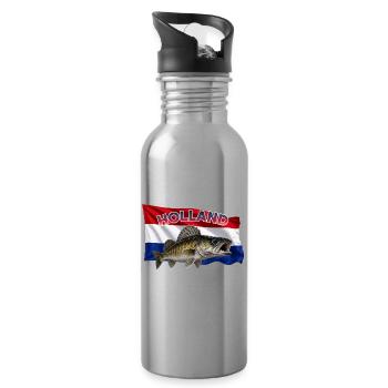 Zander Angeln Holland - Fisch Motiv - Trinkflasche mit integriertem Trinkhalm - Lightsilver - Rechts