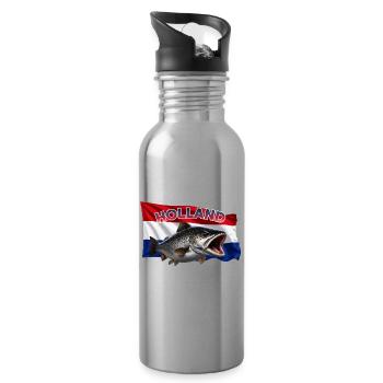 Forelle Angeln Holland - Fisch Motiv - Trinkflasche mit integriertem Trinkhalm - Lightsilver - Rechts