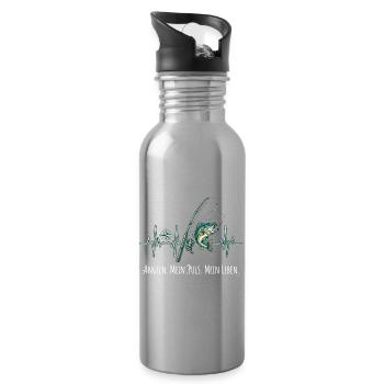 Angeln Mein Puls Mein Leben EKG Herzschlag - Trinkflasche mit integriertem Trinkhalm - Lightsilver - Rechts