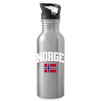 Norway Football Lover Retro Sports Design - Water bottle with straw - silver - Right