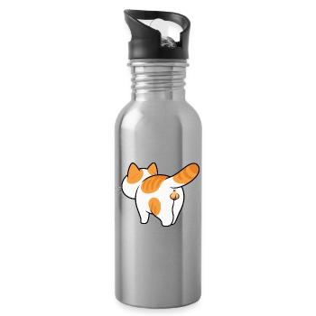 Rückenansicht Orange Katze Cartoon - Trinkflasche mit integriertem Trinkhalm - Lightsilver - Rechts