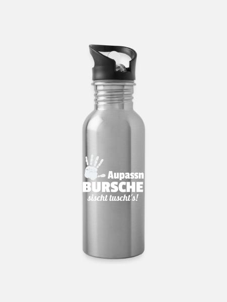 Aupassn Bursche, sischt tuschts! - Trinkflasche mit integriertem Trinkhalm - Lightsilver