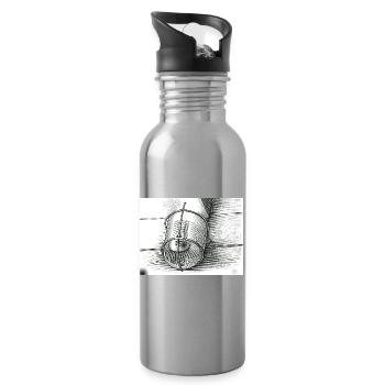 Croquis en seau en noir et blanc - Gourde avec paille intégrée - argent clair - Droite