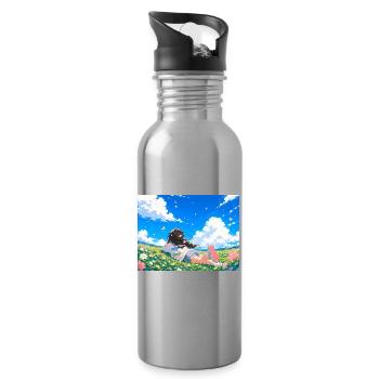 Summer dreams on the flower meadow - Water bottle with straw - silver - Right