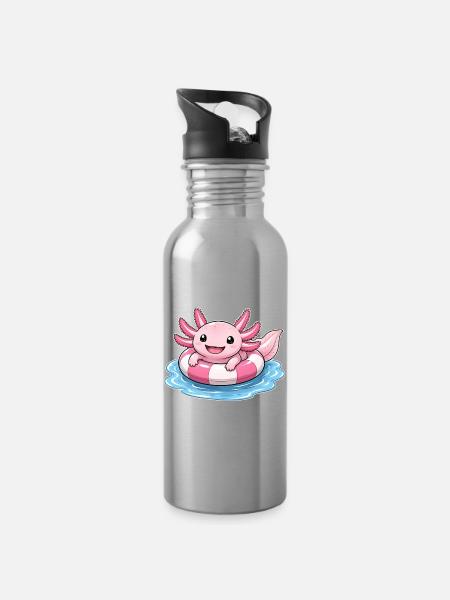 Süßer Axolotl im Schwimmring - Trinkflasche mit integriertem Trinkhalm - Lightsilver