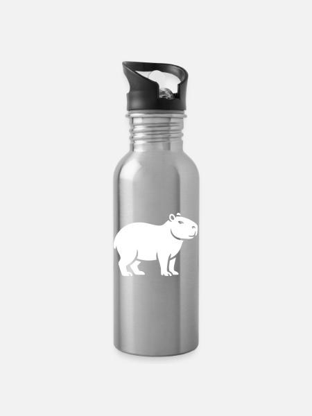 Capybara Wasserschwein - Trinkflasche mit integriertem Trinkhalm - Lightsilver