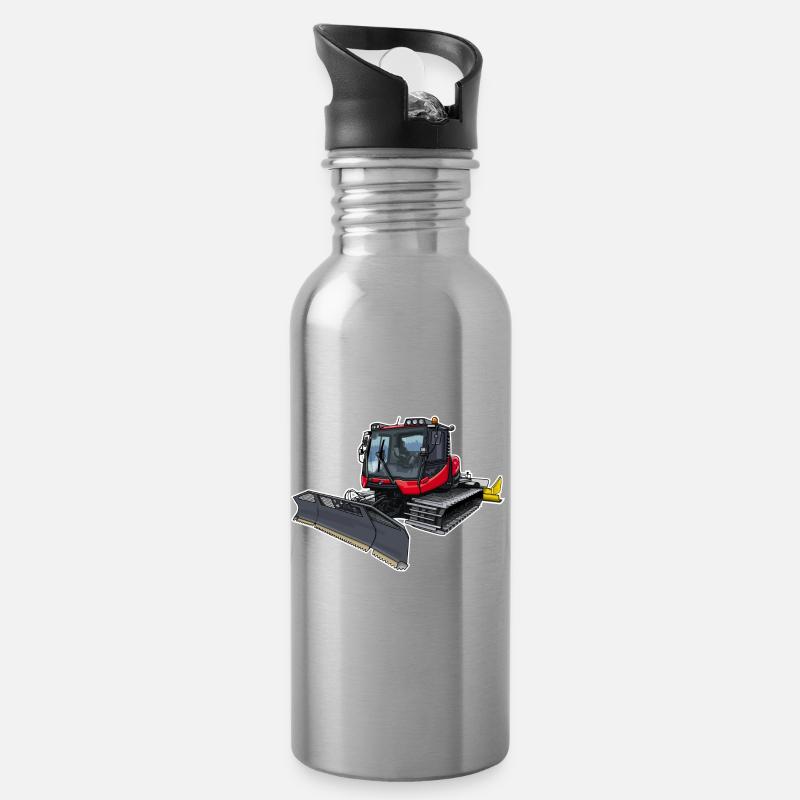 Pistenraupe rot - Trinkflasche mit integriertem Trinkhalm - Lightsilver