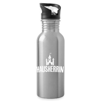 Hausherrin für Hausbesitzer Hausbau Bauherrin - Trinkflasche mit integriertem Trinkhalm - Lightsilver - Rechts
