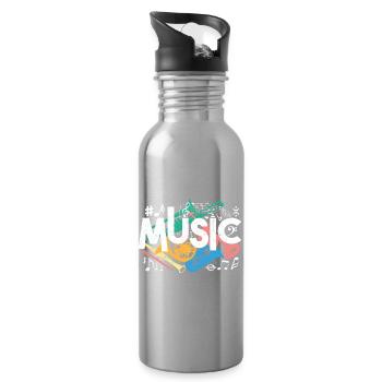 Style graffiti musical – Ambiances sonores colorées - Gourde avec paille intégrée - argent clair - Droite