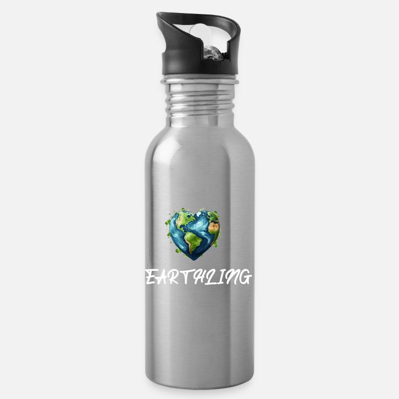 Earthling Weltbürger - Trinkflasche mit integriertem Trinkhalm - Lightsilver