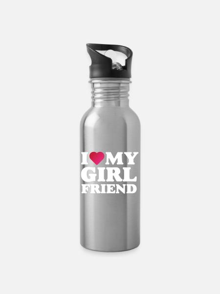 Ich liebe meine Freundin - Trinkflasche mit integriertem Trinkhalm - Lightsilver