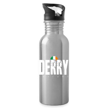 Derry Ireland Distressed Wordmark - Water bottle with straw - silver - Right