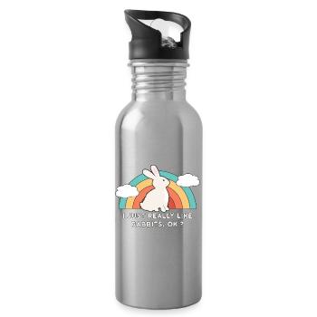 80's 90's Retro Sun with Bunny Rabbit Saying - Water bottle with straw - silver - Right