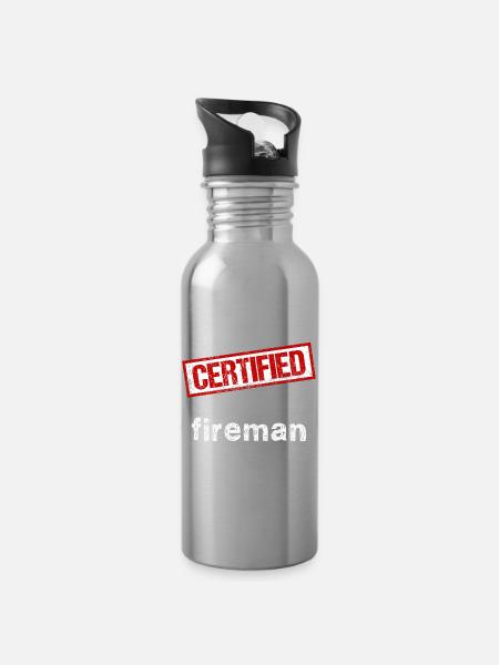 Feuerwehrmann - Trinkflasche mit integriertem Trinkhalm - Lightsilver
