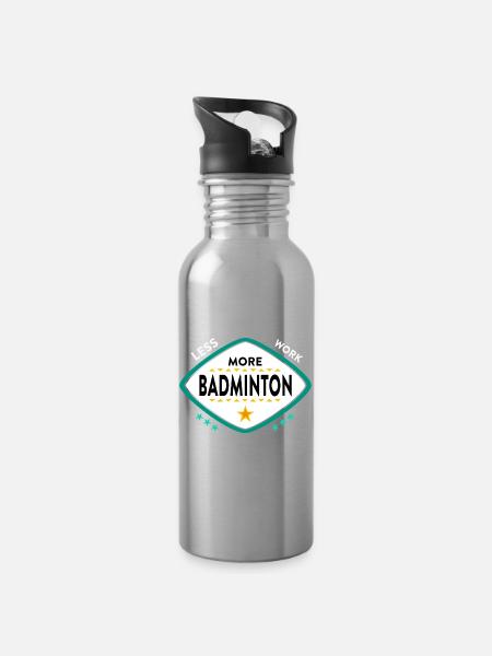 Badminton Federball Sport - Trinkflasche mit integriertem Trinkhalm - Lightsilver
