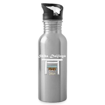 Tokyo, Shiba Daijingu Shrine, drawing Japan - Water bottle with straw - silver - Right