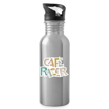 Caferacer retro Motorrad vintage Biker Symbol Logo - Trinkflasche mit integriertem Trinkhalm - Lightsilver - Rechts