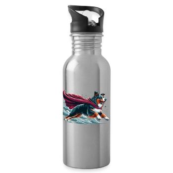 Super Dog Australian Shepherd Sheppie Gift - Water bottle with straw - silver - Right