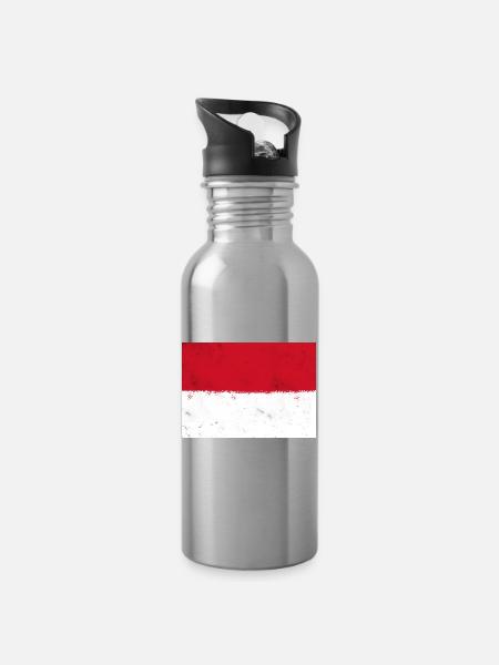 Flagge von Monaco - Trinkflasche mit integriertem Trinkhalm - Lightsilver