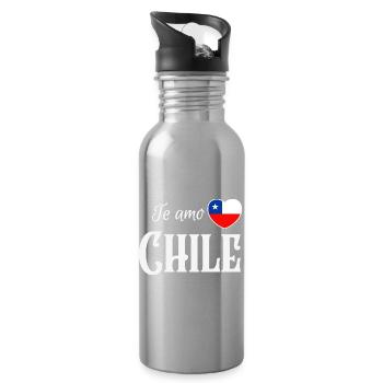 J’aime le Chili, fierté chilienne - Gourde avec paille intégrée - argent clair - Droite