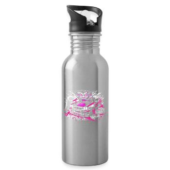Neon Monster Auto Graffiti Design - Trinkflasche mit integriertem Trinkhalm - Lightsilver - Rechts