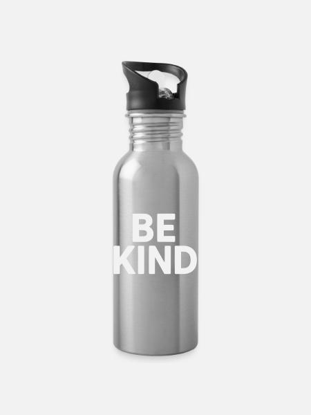 Be kind slogan plain - Water bottle with straw - silver