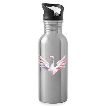 Geometric Swan with Pastel Colors - Water bottle with straw - silver - Right