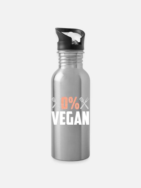 0 Prozent vegan - Trinkflasche mit integriertem Trinkhalm - Lightsilver