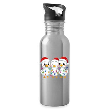 Duck Trio with Christmas Lights, Ducklins - Water bottle with straw - silver - Right