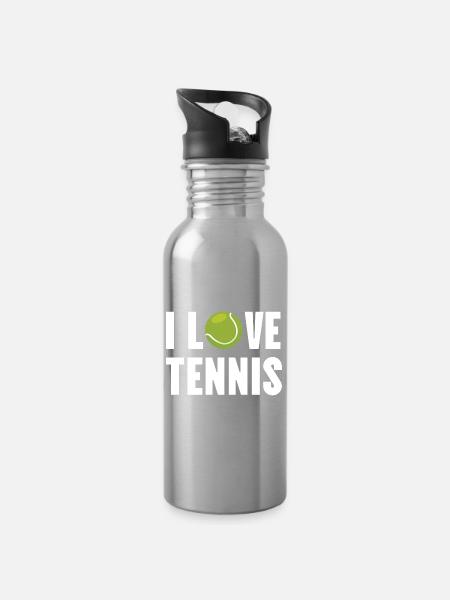 Ich liebe Tennis. - Trinkflasche mit integriertem Trinkhalm - Lightsilver