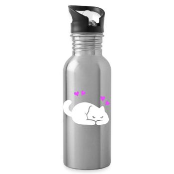 Cat Love - Water bottle with straw - silver - Right
