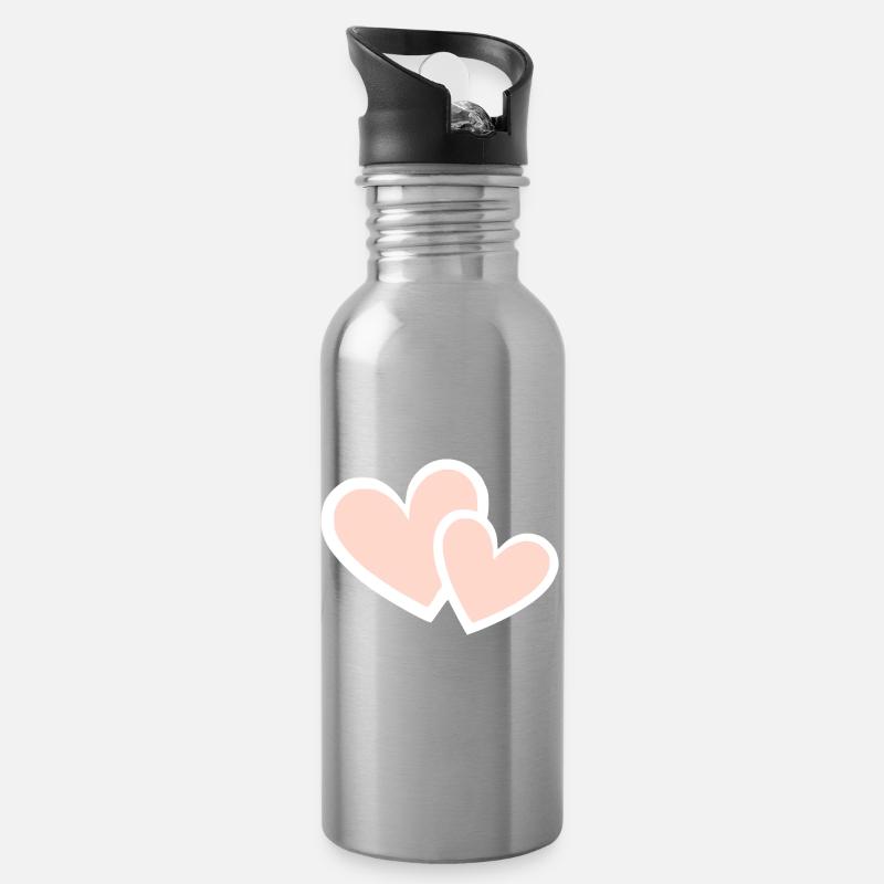 Valentinstag Pink Heart, Valentinstag - Trinkflasche mit integriertem Trinkhalm - Lightsilver