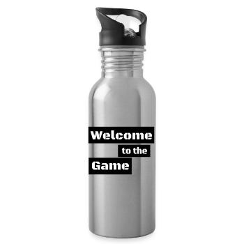 WELCOME TO THE GAME – Minimal Gamer Statement - Water bottle with straw - silver - Right