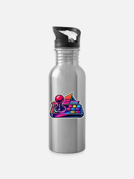 Neon Arcade Joystick Retro - Trinkflasche mit integriertem Trinkhalm - Lightsilver