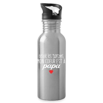 Mon cœur est à papa, désolé les garçons - Gourde avec paille intégrée - argent clair - Droite