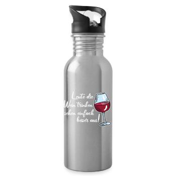 Leute die Wein trinken sehen besser aus / Spruch - Trinkflasche mit integriertem Trinkhalm - Lightsilver - Rechts