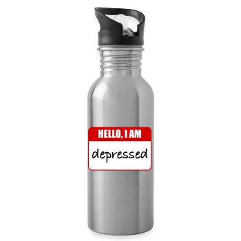 Hallo, ich bin depressiv - Trinkflasche mit integriertem Trinkhalm - Lightsilver - Rechts