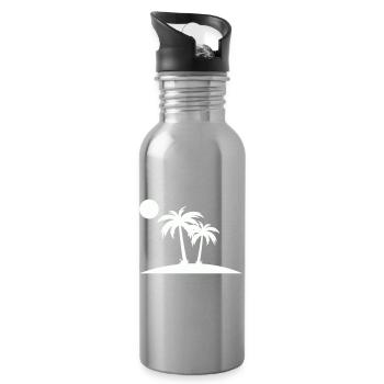 Palm Island Silhouette on the Beach - Water bottle with straw - silver - Right
