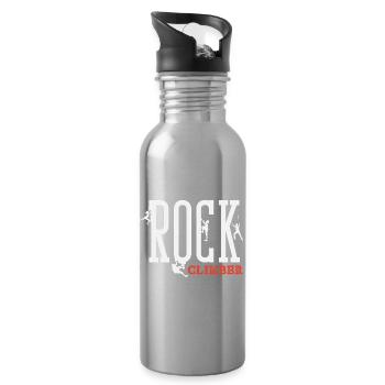 Rock Climber Schriftzug Kletterer Design - Trinkflasche mit integriertem Trinkhalm - Lightsilver - Rechts