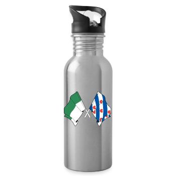 Vlieland & Friesland kreuzte Flaggen - Trinkflasche mit integriertem Trinkhalm - Lightsilver - Rechts