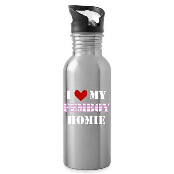 Inscription drôle mon pote Femboy - Gourde avec paille intégrée - argent clair - Droite