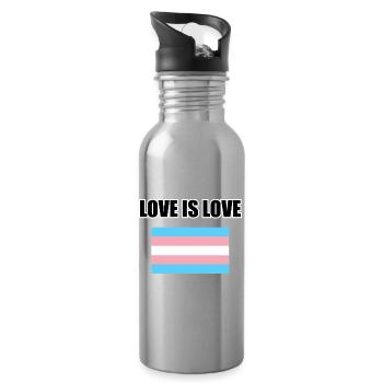 Transgender Love Is Love Flag - Water bottle with straw - silver - Right