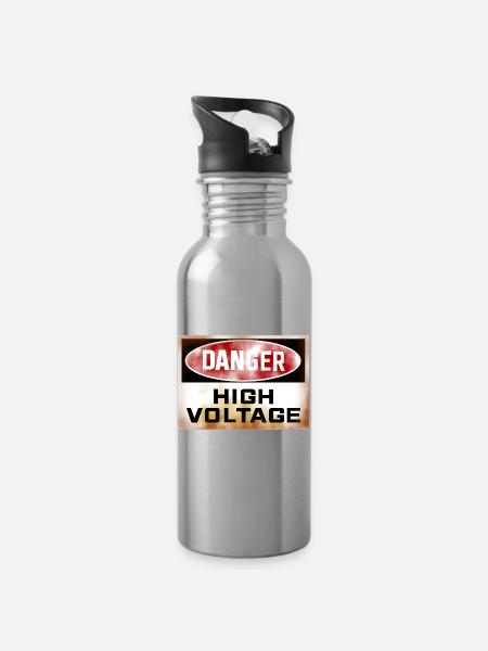 Gefahrenschild - Trinkflasche mit integriertem Trinkhalm - Lightsilver