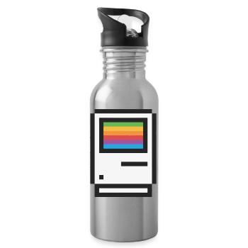 Retro Regenbogen Farbverlauf T-Shirt Design - Trinkflasche mit integriertem Trinkhalm - Lightsilver - Rechts