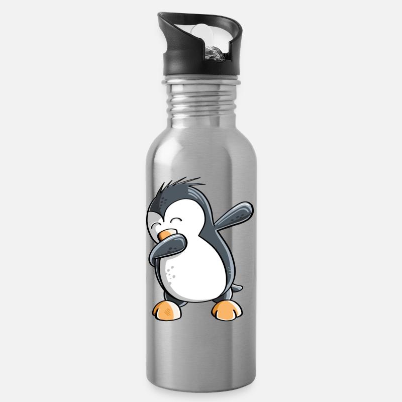Dab Dance Penguin - Tamponnage - Fun Comic - Cadeau - Gourde avec paille intégrée - argent clair