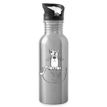 Katze In der Tasche - Katzen - Comic - Trinkflasche mit integriertem Trinkhalm - Lightsilver - Rechts