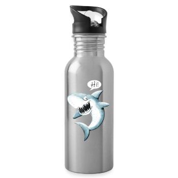 Cooler Hi Hai I Haifisch Cartoon - Trinkflasche mit integriertem Trinkhalm - Lightsilver - Rechts