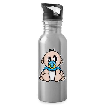 baby boy, pregnancy - Water bottle with straw - silver - Right