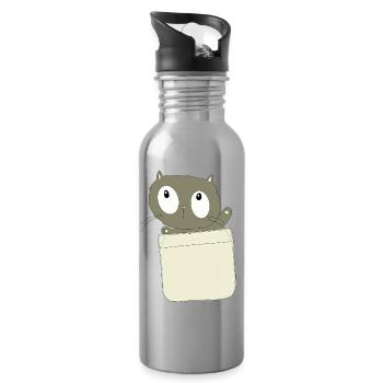 Neugierige Katze in der Tasche - Trinkflasche mit integriertem Trinkhalm - Lightsilver - Rechts